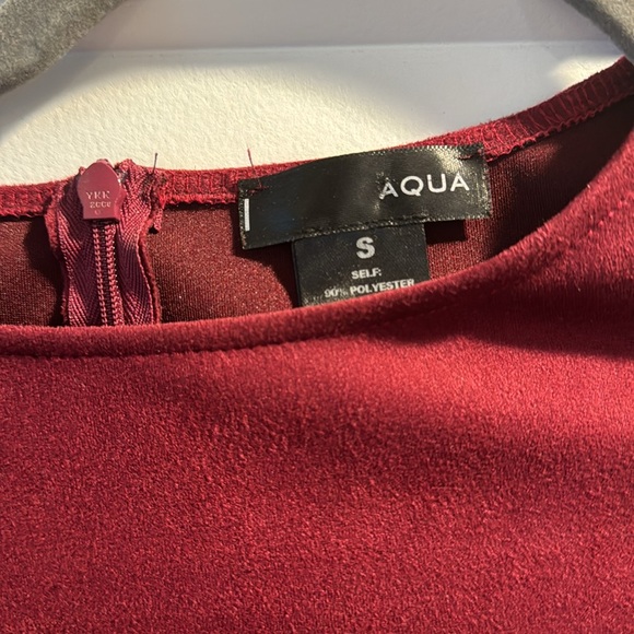 Burgundy faux suede Aqua Bloomingdale’s dress, short sleeves. - Picture 2 of 2